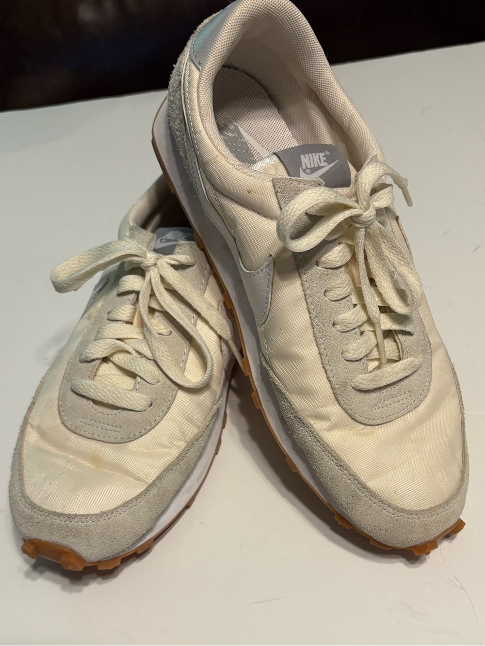 Nike Women’s  Beige with White and Gray Gum-Soled Daybreak Retro Runner Sneakers
